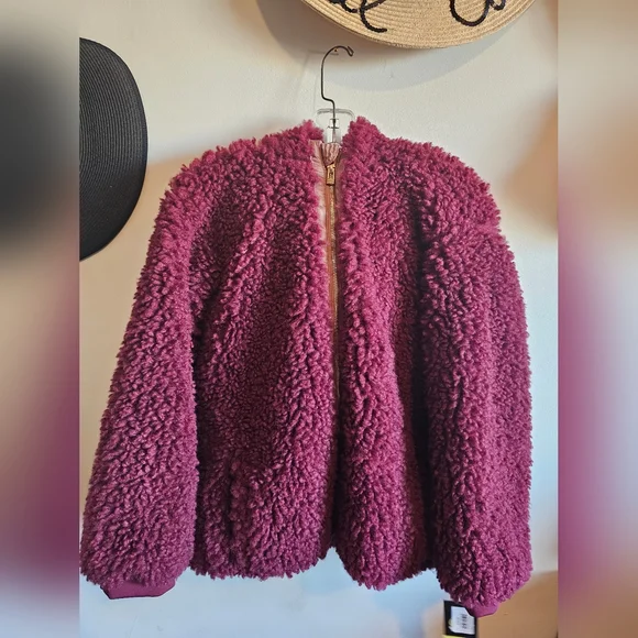 NWT Art Class Collar Faux Fur Teddy Jacket burgundy/wine Girls Size XXL